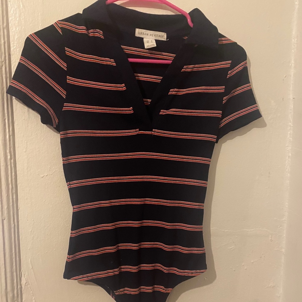 blue and red striped top with straps